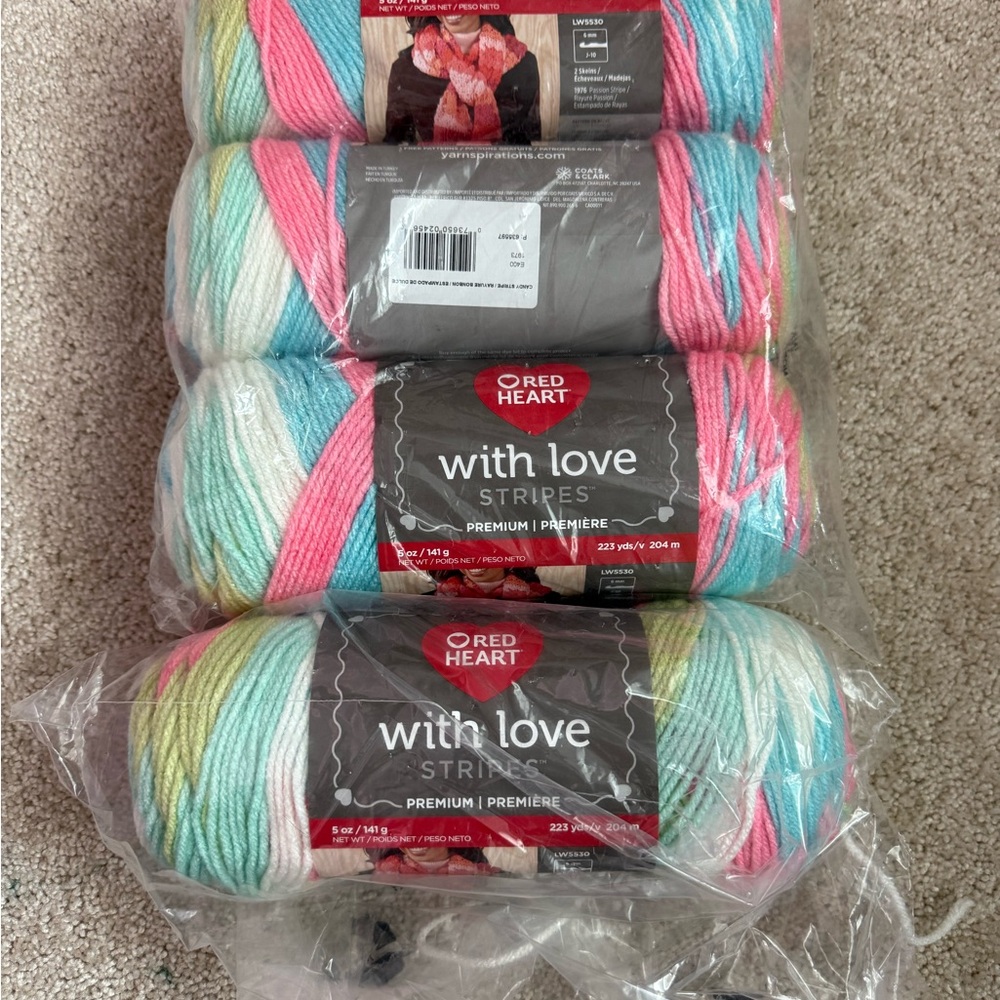 Red Heart with love candy stipe Yarn Bundle
